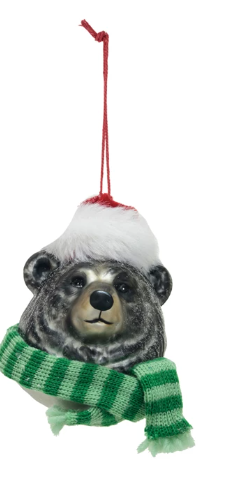 Hand-Painted Glass Black Bear Ornament