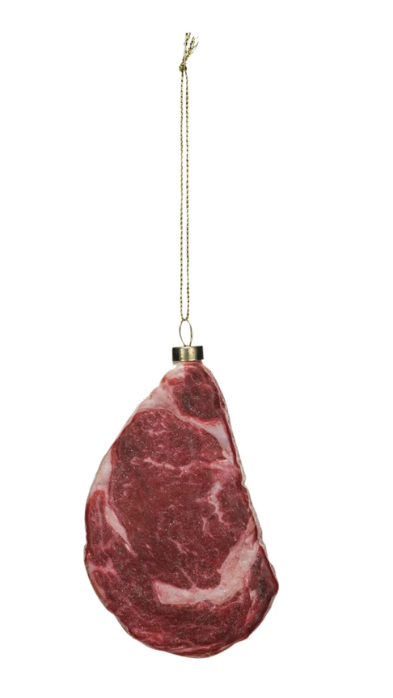 Glass Rib Eye Steak Ornament w/ Glitter