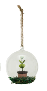 Glass Ball Ornament w/ Garden Starts Sprout & Moss 3