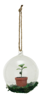 Glass Ball Ornament w/ Garden Starts Sprout & Moss 1