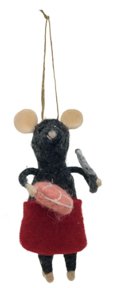 Handmade Wool Felt Chef Mouse Ornament