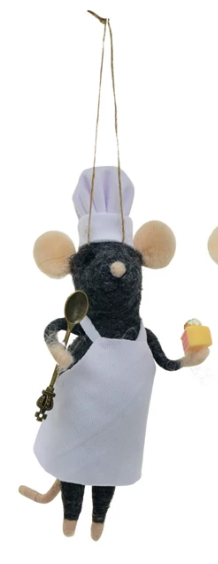 Handmade Wool Felt Chef Mouse Ornament Baking