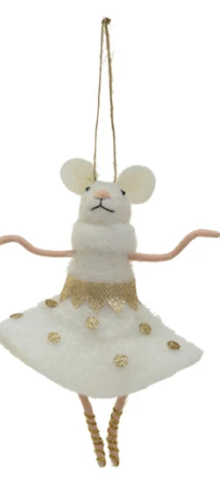 Handmade Wool Felt Gold Ballerina Mouse Ornament