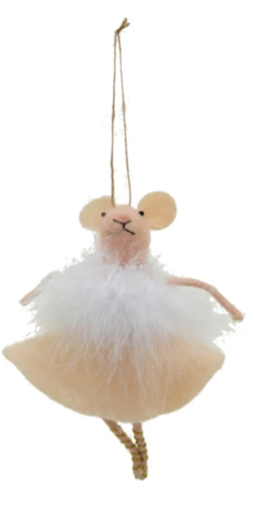 Handmade Wool Felt Pink Ballerina Mouse Ornament