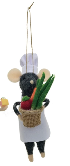 Handmade Wool Felt Chef Mouse With Vegetables Ornament