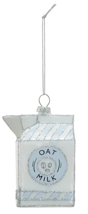 Glass Oat Milk Carton Ornament w/ Glitter