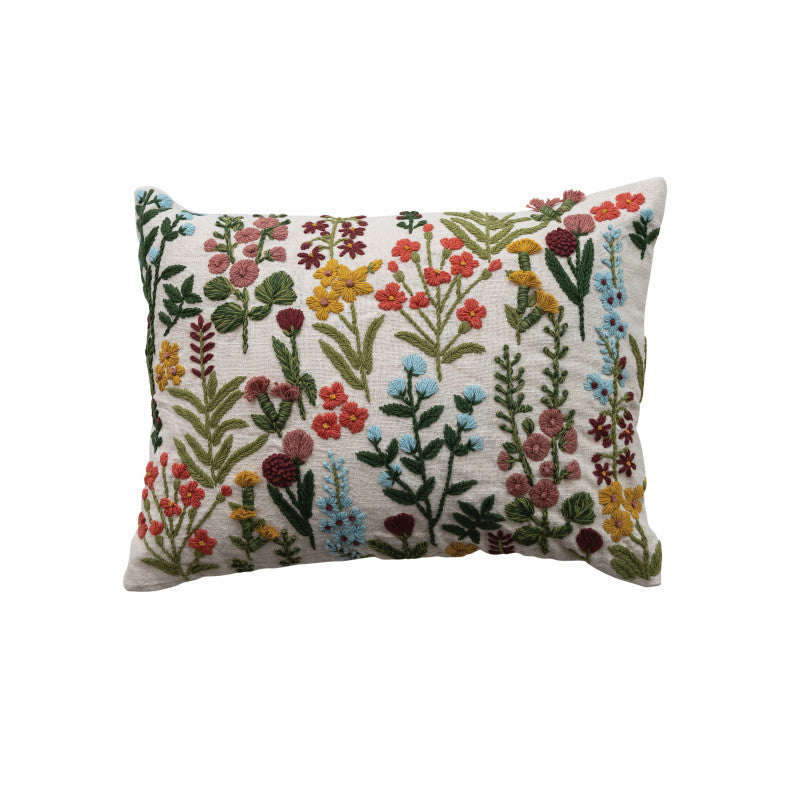 Embroidered Flower Pillow
