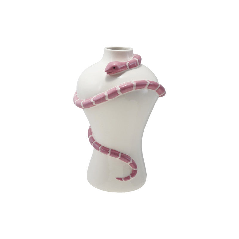 Snake Vase - White & Pink