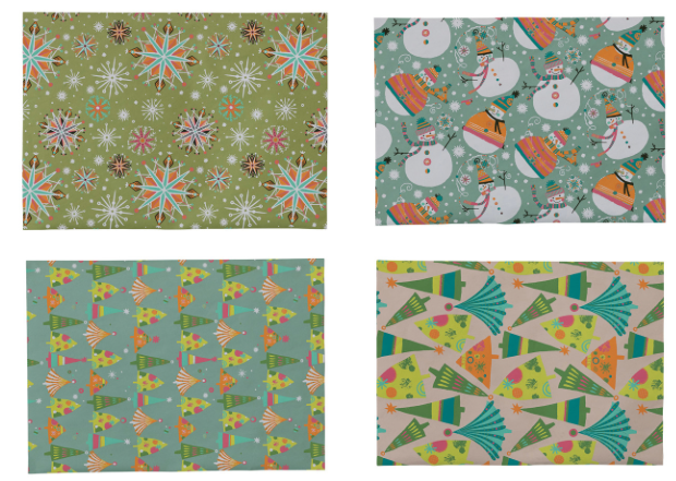 Recycled Wrapping Paper Sheets, 4 Styles