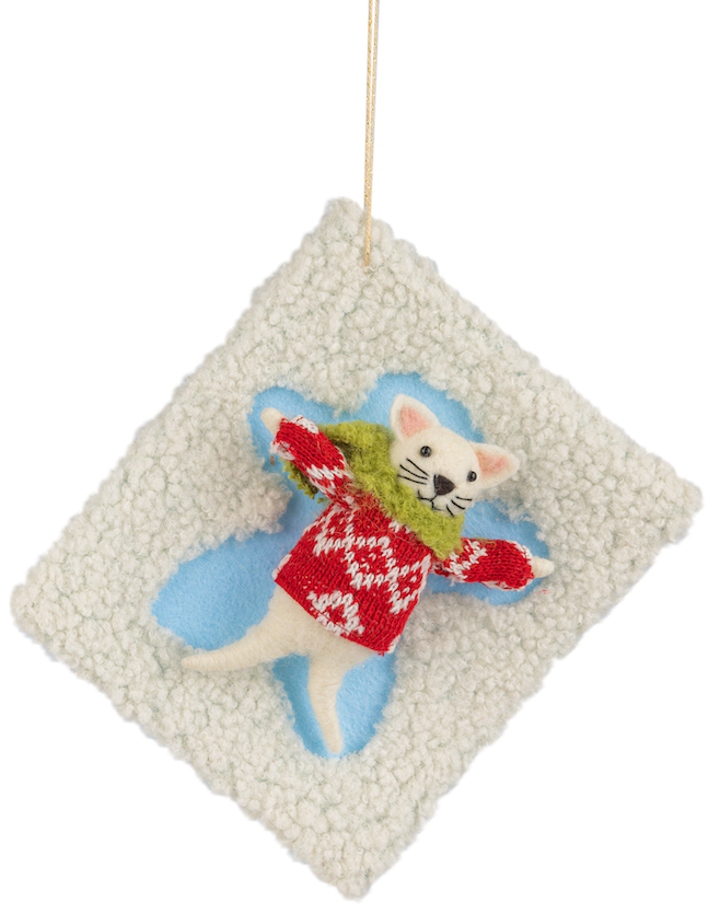 Felt Bear Making Snow Angel Ornament