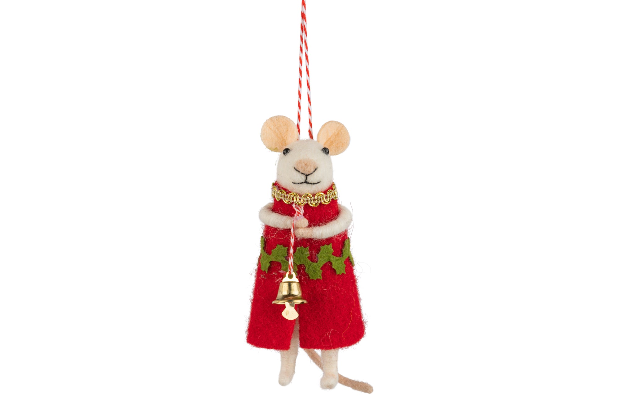 Felt mouse ornament, holding bell.