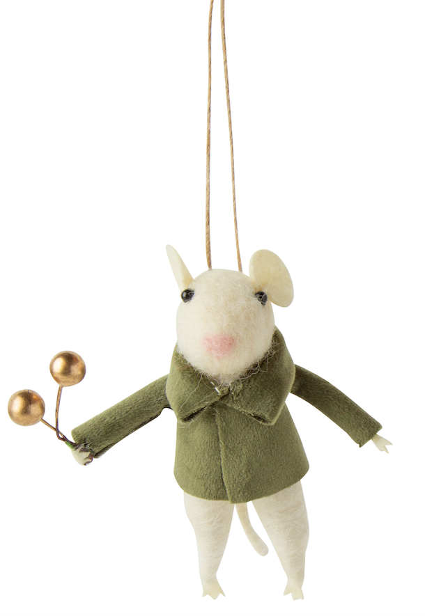 Felt mouse with green velvet sweater.