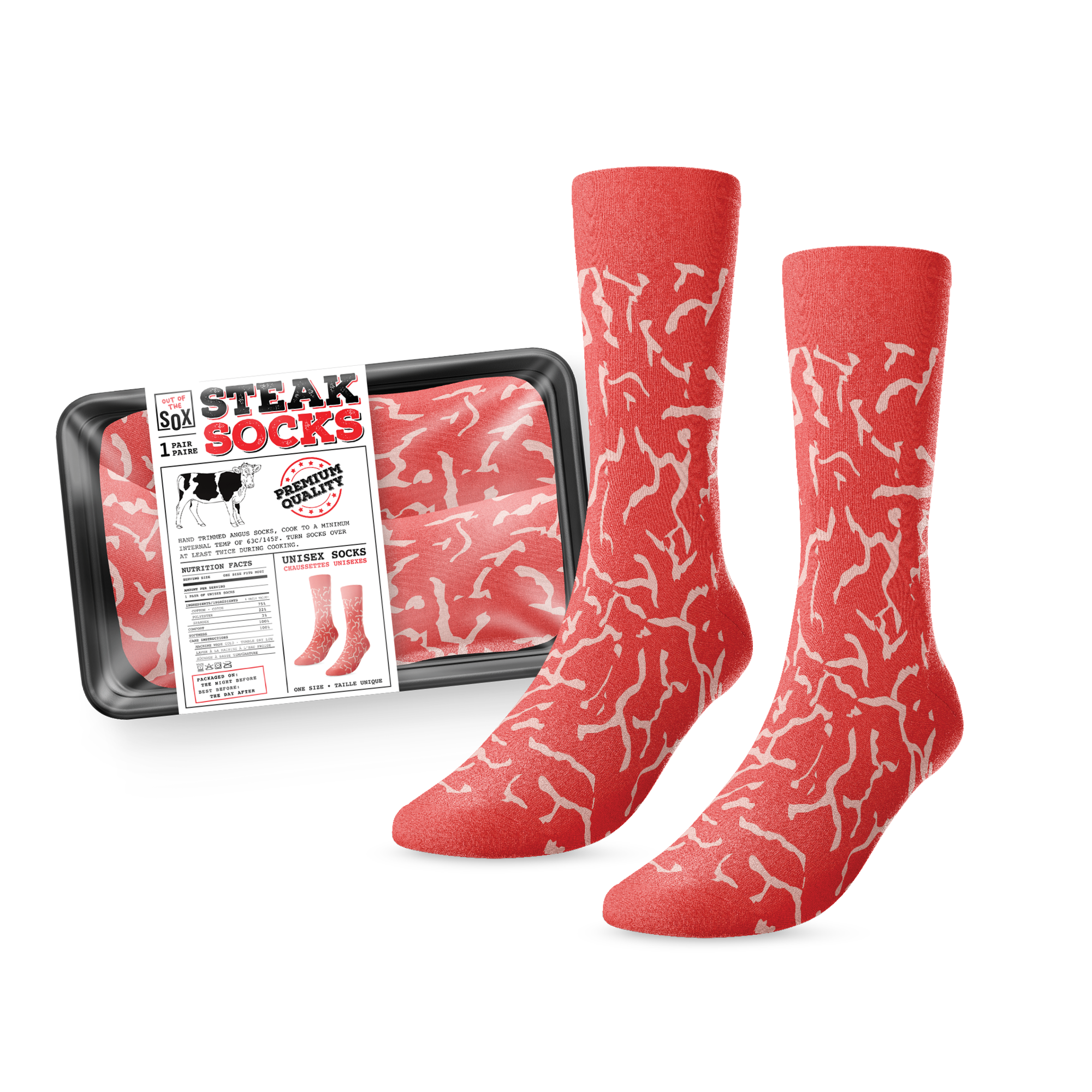 Unisex grocery Store Meat themed socks.