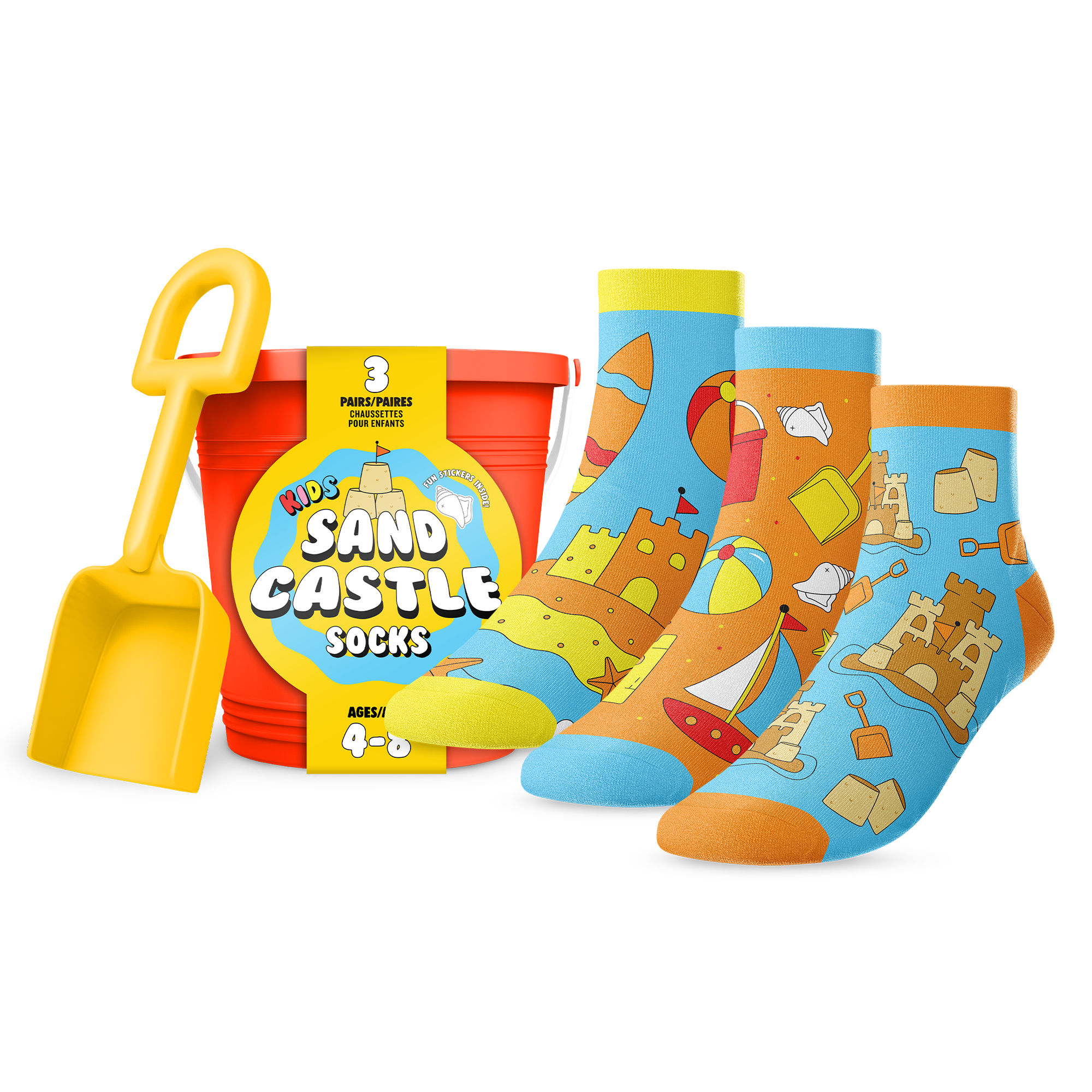 Kid's sand castle themed socks, 3 pack.