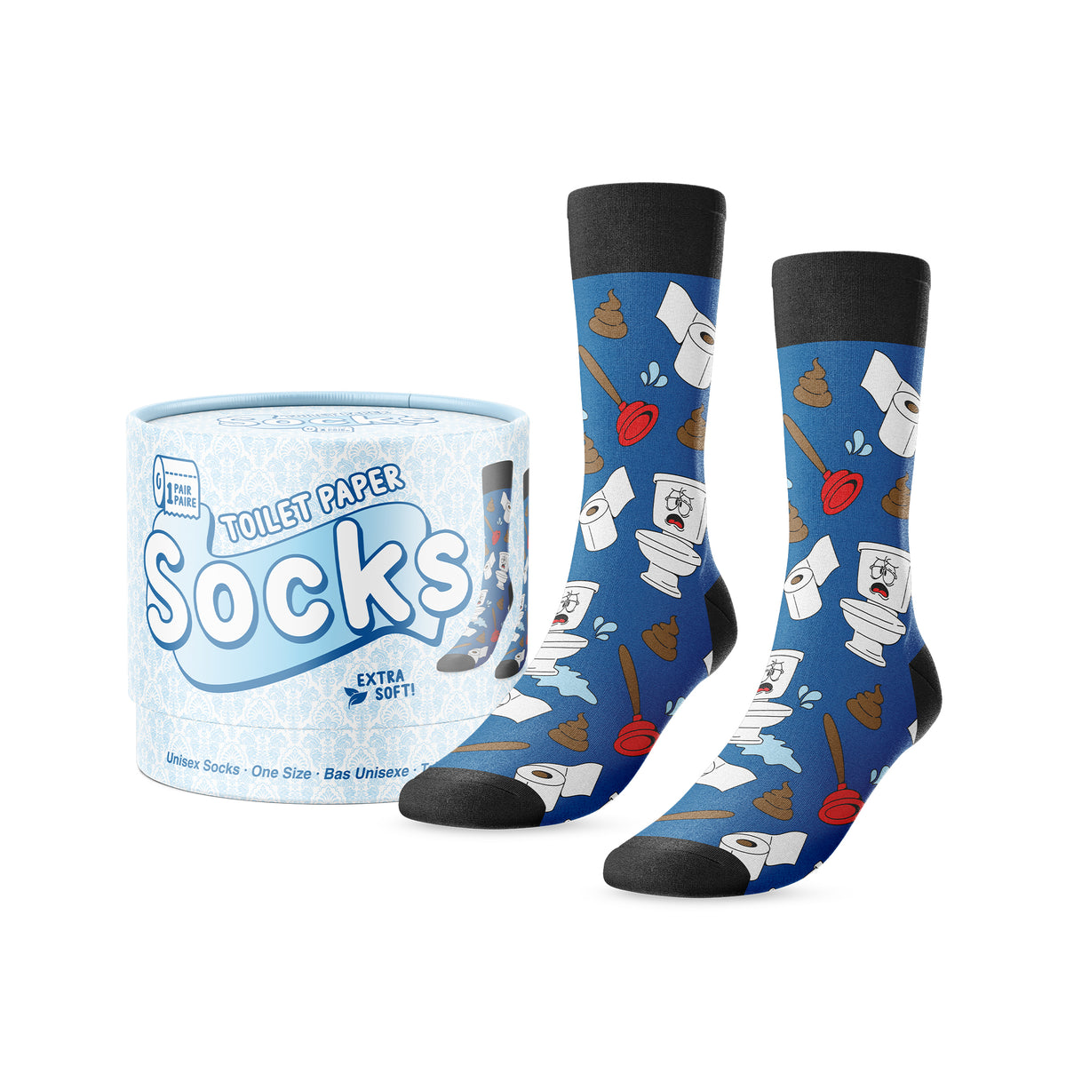 Toilet paper themed unisex socks.