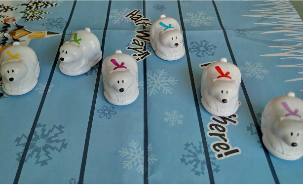 Racing polar bear holiday crackers.