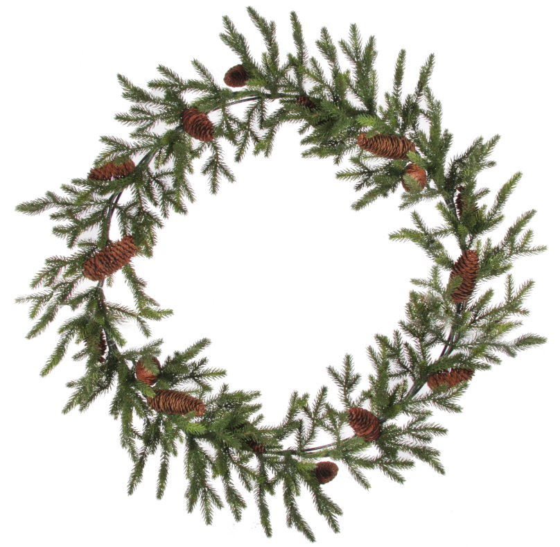 Fir wreath with pinecones.