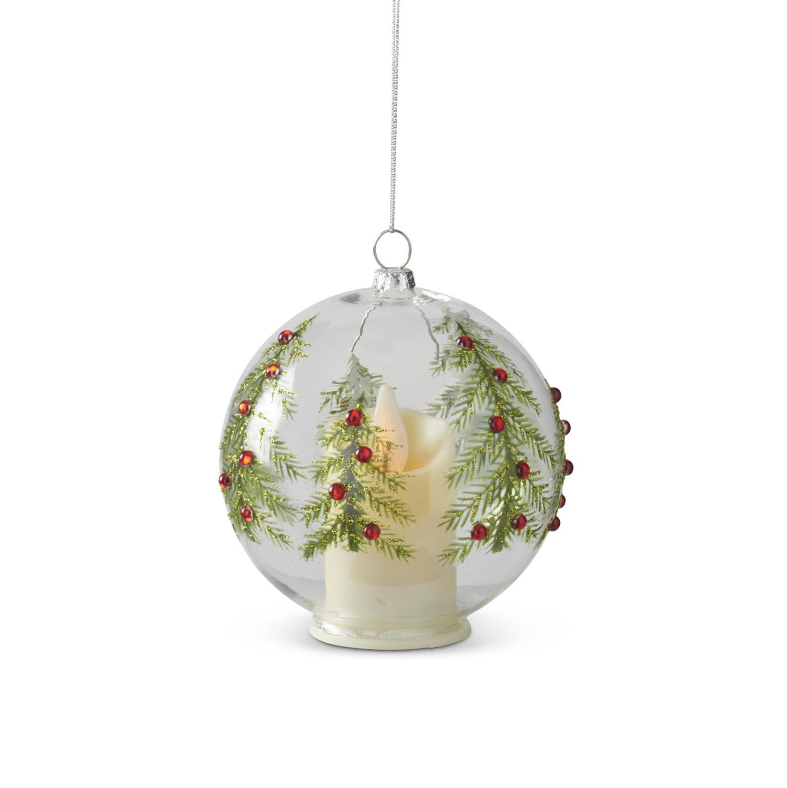 LED clear glass ornament with jewelled Christmas trees.