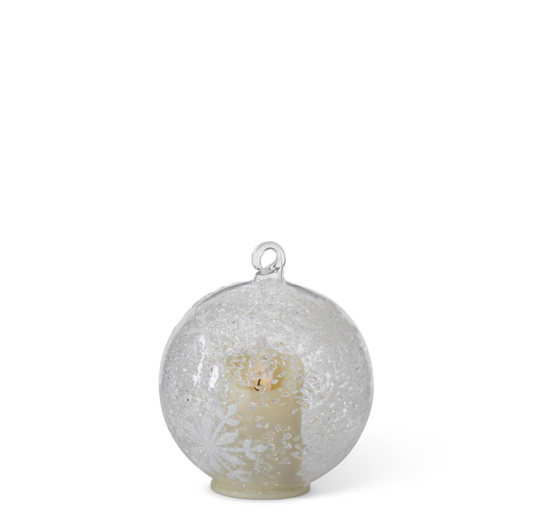 Textured Glass White Snowflakes LED Ornament