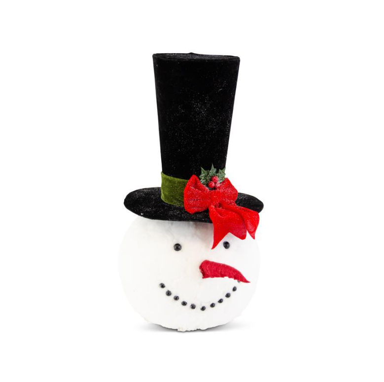 Glittered snowman head with top hat.