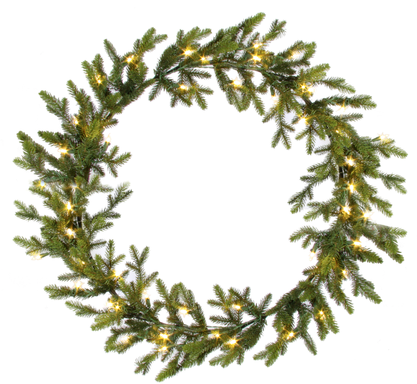 Artificial fir wreath with lights.