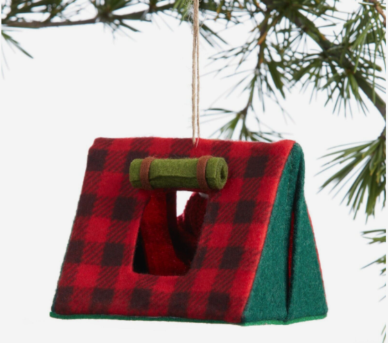 Felt plaid tent ornament.