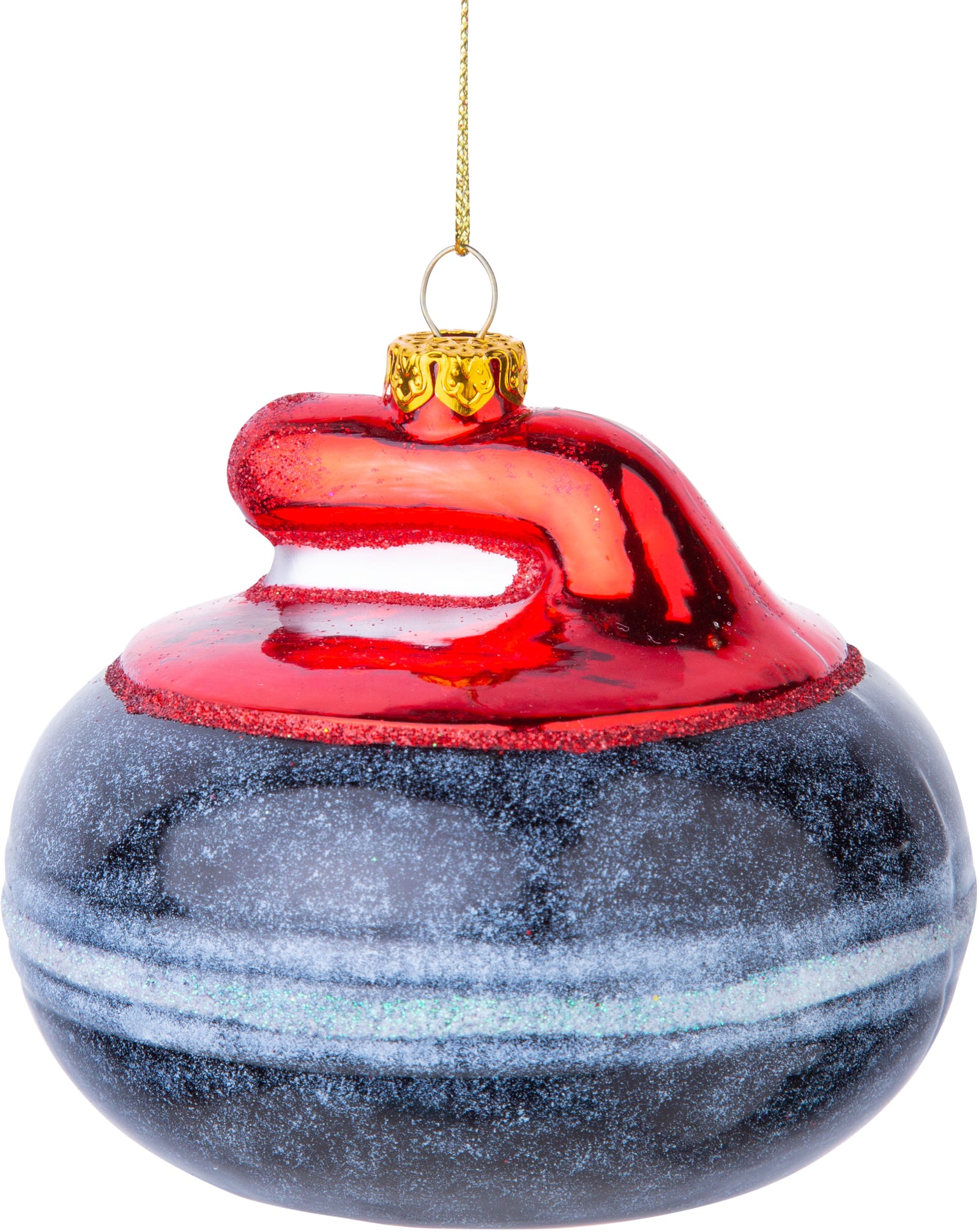 Blown glass curling stone ornament.