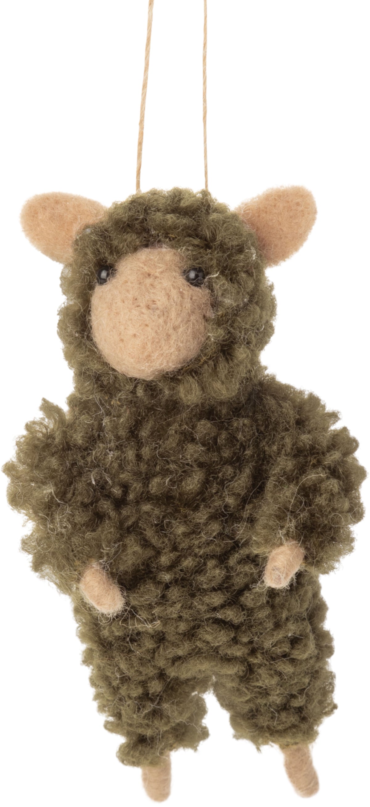 Felt sheep in green onesie ornament.