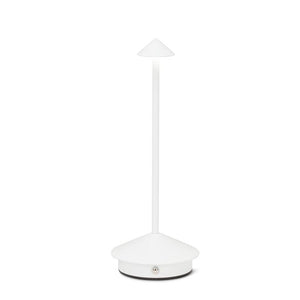 Unique arrow shade table lamp in white.