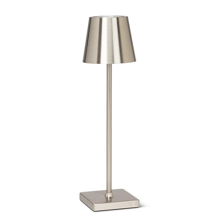 Matte silver LED table lamp.