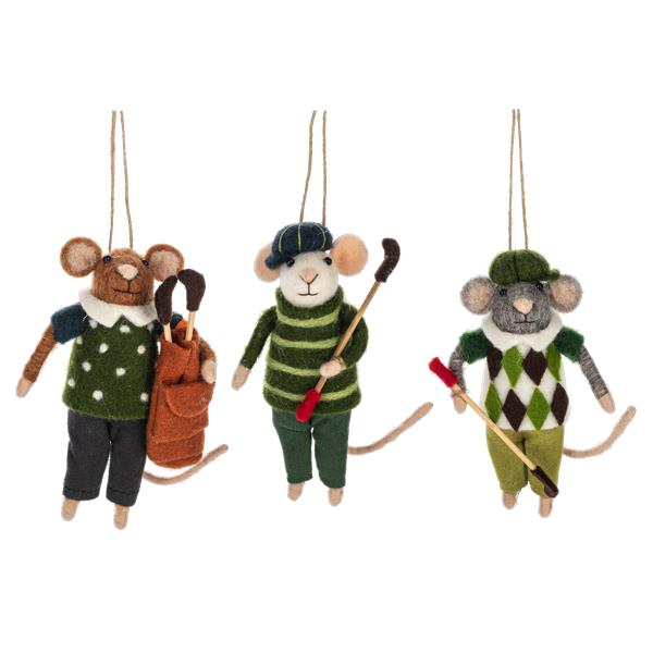Felt Golfer Mice Ornament