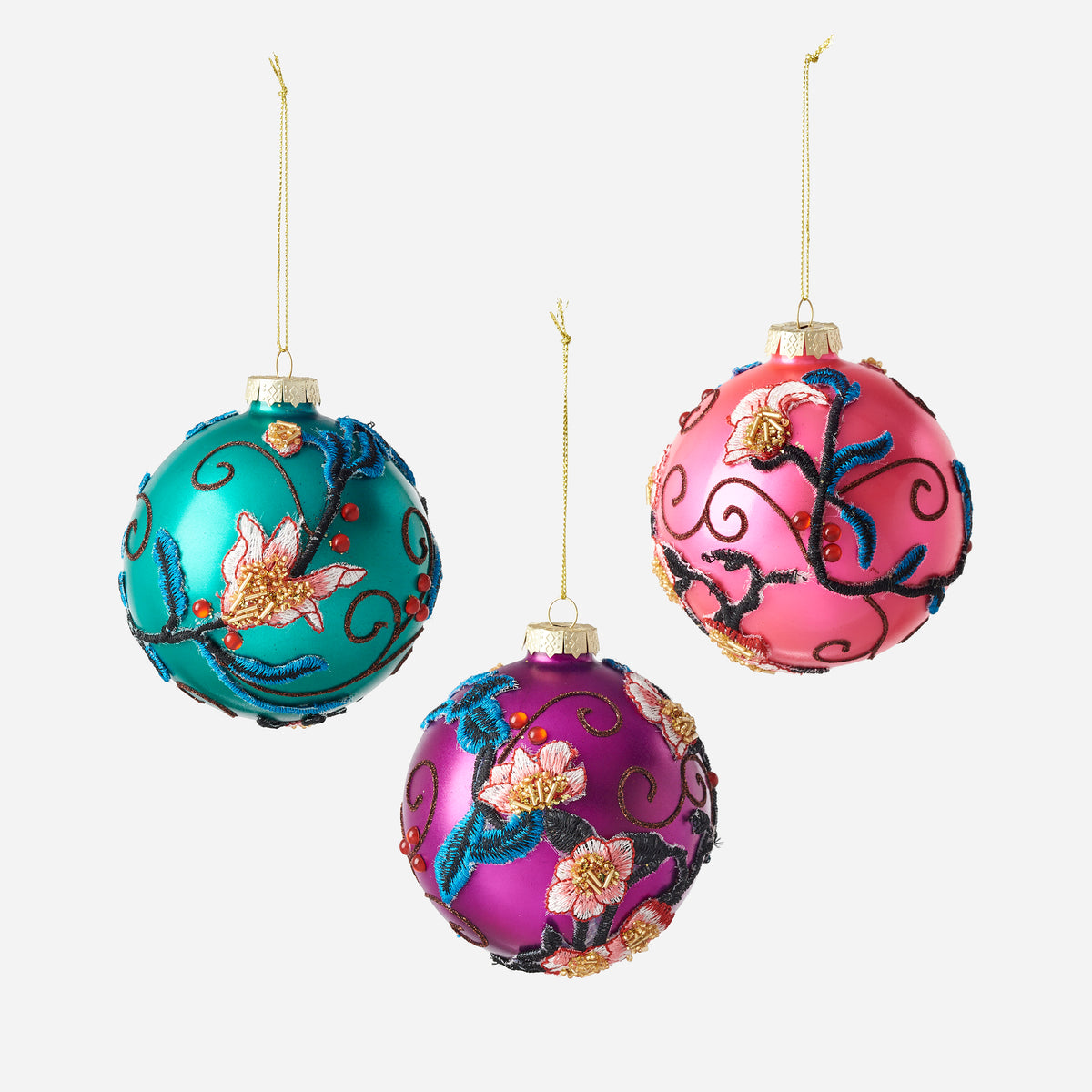 Glass Floral Ball Ornament