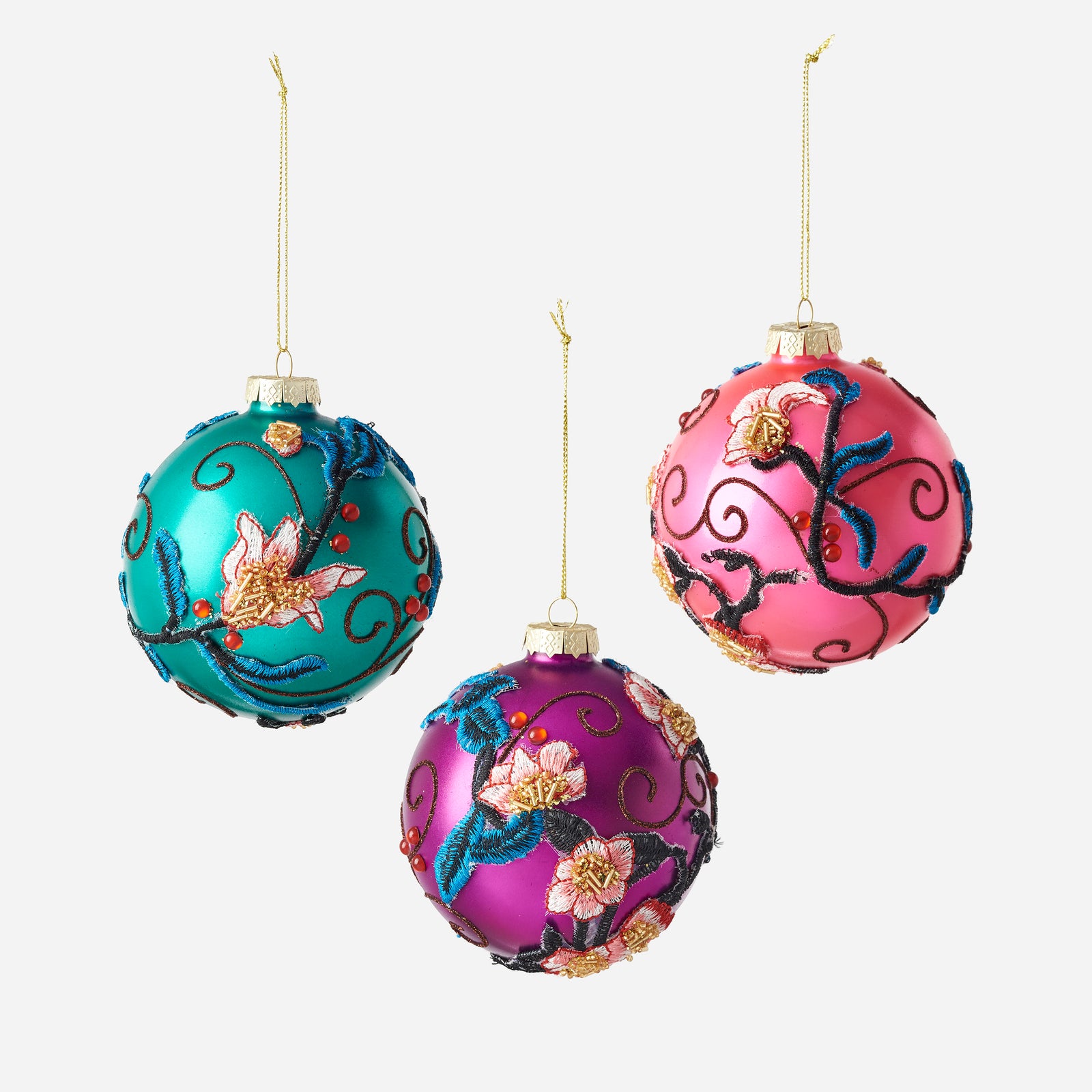 Glass Floral Ball Ornament