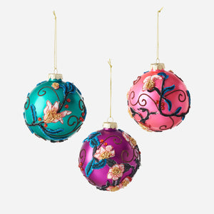 Glass Floral Ball Ornament