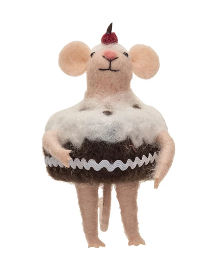 Handmade Wool Felt Mouse in Cake