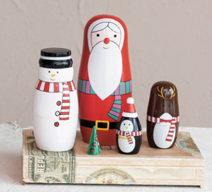 Wood Holiday Icon Nesting Dolls, Set of 5