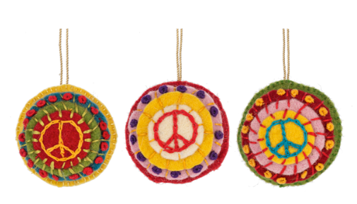 Embroidered Peace Sign Ornaments