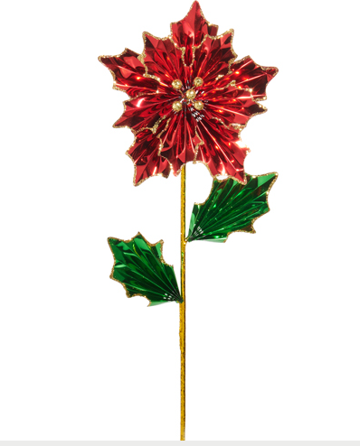 24" Red Foil Poinsettia Stem