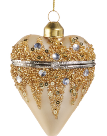 3.5 Champagne Gold Heart Box Ornament