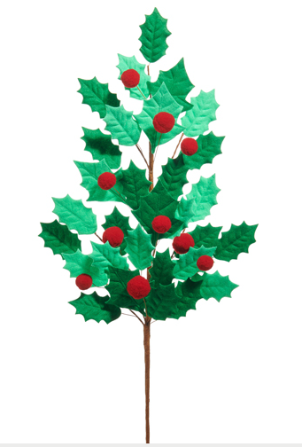 27" Red Felt Holly Spray