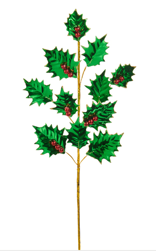 F24.5" Red and Green Foil Holly Spray