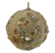 Grey, Beige, Green And Silver Beaded Embroidery Velvet Ball Ornament