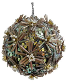 Grey Long Beaded Embroidery Velvet Ball Ornament