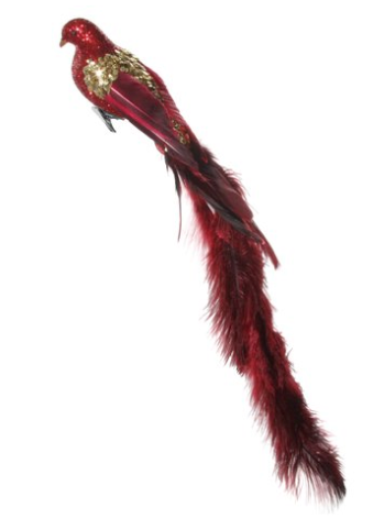 Red Glitter Bird with Feathers