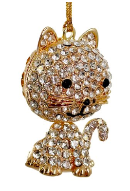 Metal Rhinestone Cat Ornament