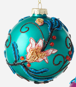 Glass Floral Ball Ornament
