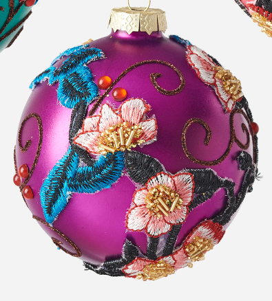 Glass Floral Ball Ornament