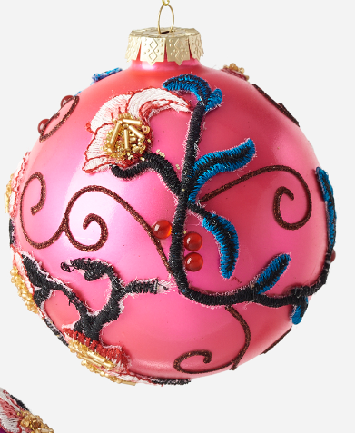 Glass Floral Ball Ornament