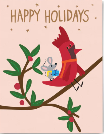 Happy Holidays – Cardinal & Mouse Holiday Card