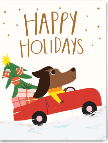 Happy Holidays Dog in Car